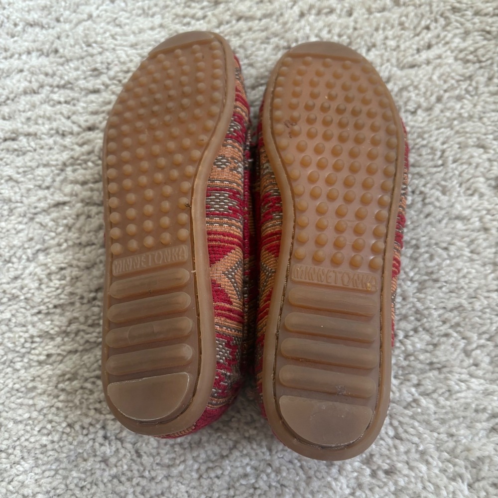 Minnetonka Women's Moccasin Slippers Aztec Woven Textile Slip On Shoes Size 5.5 - Picture 5 of 8